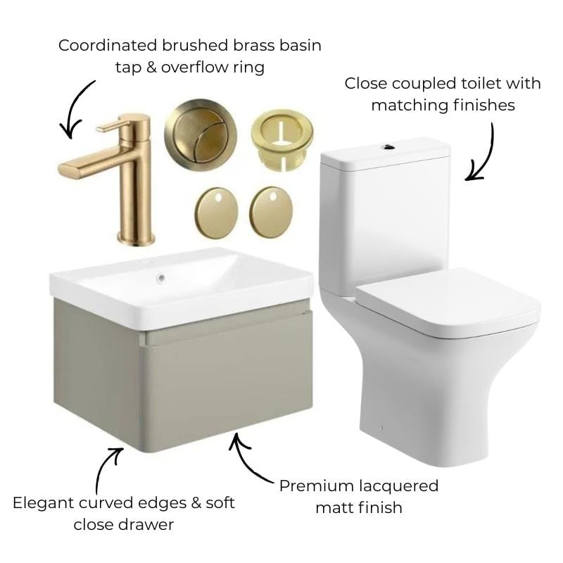 Aquarius Vanity Unit Aquarius Sophie 605mm Wall Hung Vanity Unit, Close Coupled Toilet, Tap and Fittings Bundle