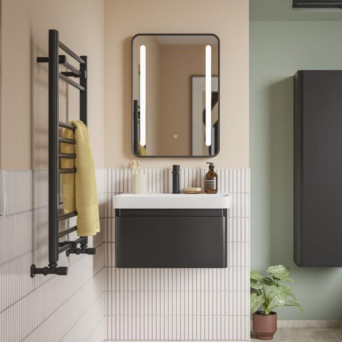 Aquarius Bathrooms Wall Mounted Vanity Unit 605mm / Matt Black Aquarius Sophie Wall Hung One Drawer Vanity Unit with 1 Tap Hole Basin