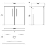 Aquarius Wall Mounted Vanity Unit Aquarius Brisbane 600mm Wall Hung 2 Door Vanity Unit with 1 Tap Hole Mid Edge Basin