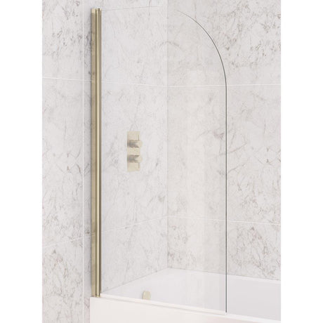 Aquarius Bathrooms Hinged Curved Bath Screen Aquarius LevAqua Curved 6mm Brushed Brass Hinged Bath Screen 1400 x 800mm AQ490111