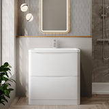 Aquarius Bathrooms Floor Standing Vanity Unit Aquarius Seren 800mm Floor Standing Two Drawer Vanity Unit with Basin