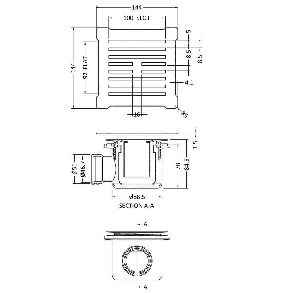 Aquarius Bathrooms Shower Tray Waste Aquarius Urbano 90mm Shower Waste with Square Grill for 32mm Slimline Trays
