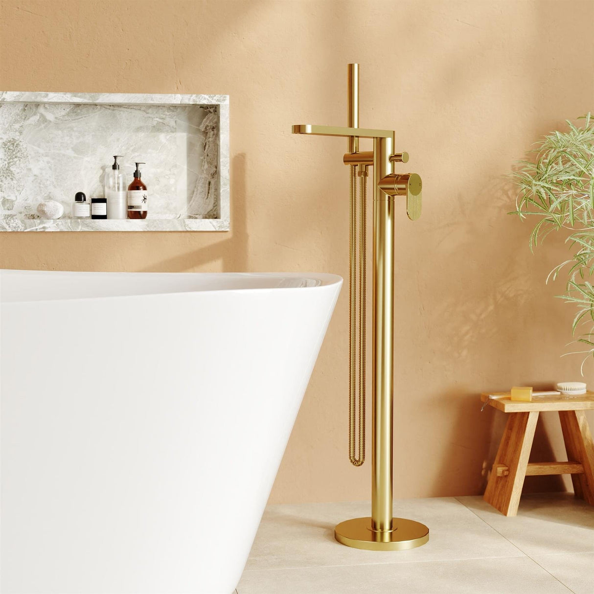 Aquarius Bathrooms Freestanding Bath Filler Brushed Brass Aquarius Deco Freestanding Bath Shower Mixer with Kit and Waste