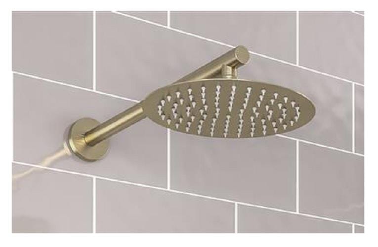 Aquarius Bathrooms Shower Arm and Head Kit Aquarius Modern Round Over Head 8" Shower Head & Arm Brushed Brass AQ60102221
