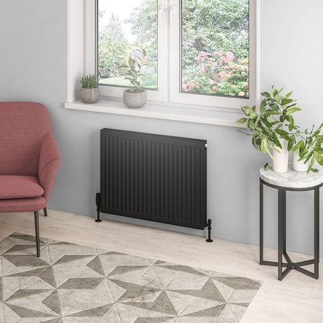 Aquarius Bathrooms Type 21 600 x 800 Aquarius Type 21 Compact Panel Radiator In Matt Black