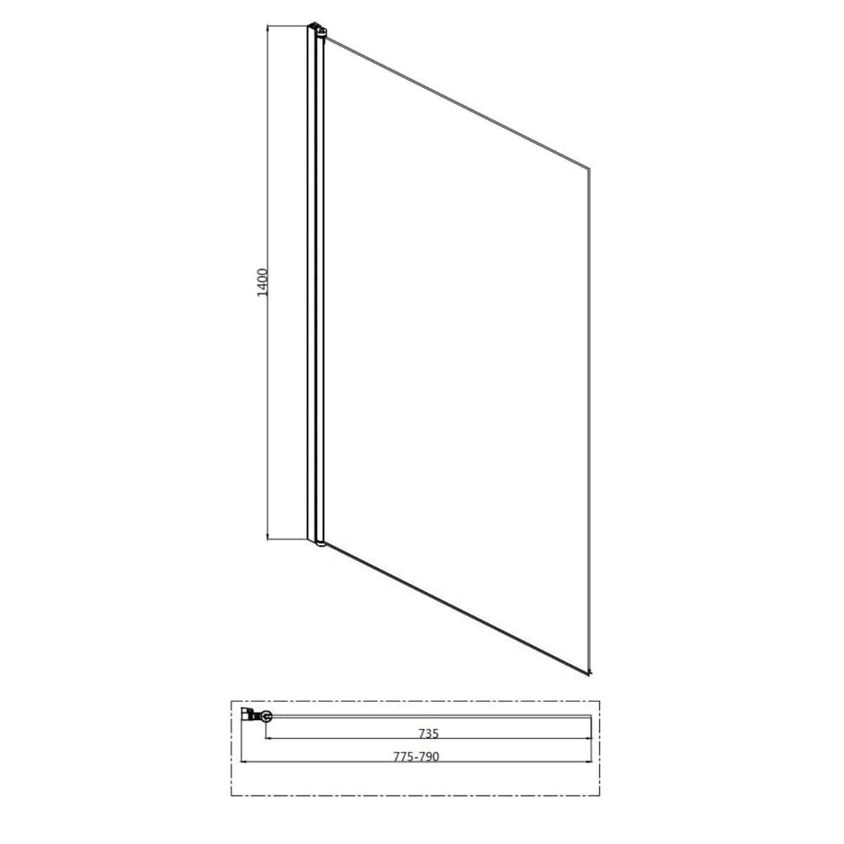 Aquarius LevAqua Straight 6mm Hinged Bath Screen 1400 x 800mm in Brushed Brass