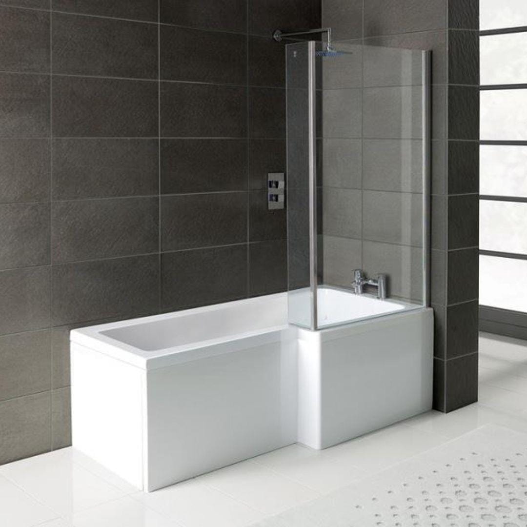 Aquarius Bathrooms Shower Bath Right Handed Aquarius Splash 1700mm x 700mm L-Shape Shower Bath, Screen And Front Panel Set