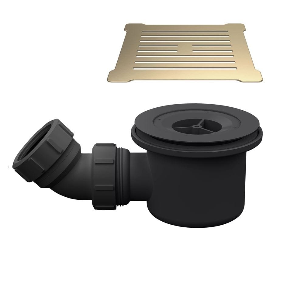 Aquarius Bathrooms Shower Tray Waste Brushed Brass / Black Aquarius Urbano 90mm Shower Waste with Square Grill for 32mm Slimline Trays