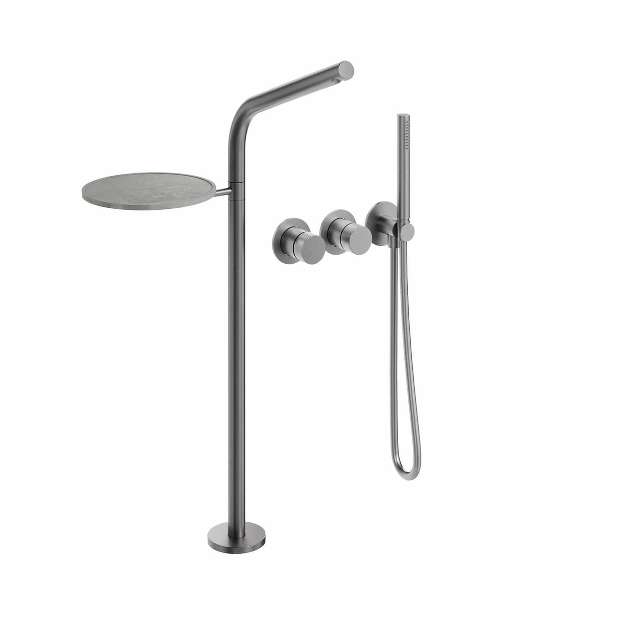 Aquarius Bathrooms Freestanding Bath Filler Aquarius Ixora Floor Standing Bath Shower Mixer with Wall Mounted Controls and Shelf in 316 Stainless Steel