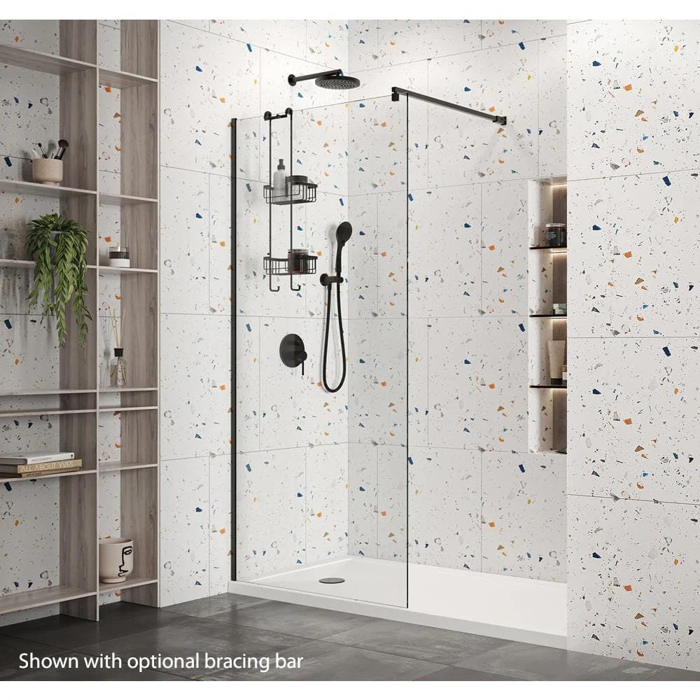 Aquarius Bathrooms Wetroom Glass Matt Black / 365 x 2000mm Aquarius Coniston Wetroom 8mm Panel with Fittings