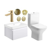 Aquarius Vanity Unit Matt White / Brushed Brass Aquarius Sophie 605mm Wall Hung Vanity Unit, Close Coupled Toilet, Tap and Fittings Bundle