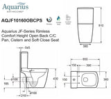 Aquarius Bathrooms Close Coupled Toilet Aquarius JF-Series Rimless Comfort Height Open Back C/C Pan, Cistern and Soft Close Seat