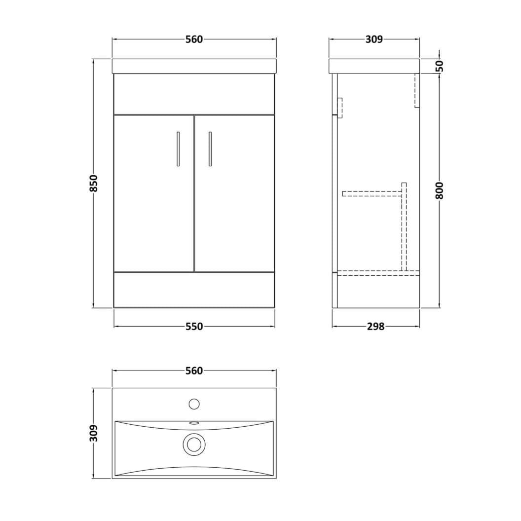 Aquarius Cloakroom Vanity Unit Aquarius Hoban 550mm Compact Floor Standing 2 Door Cloakroom Vanity Unit with 1 Tap Hole Basin