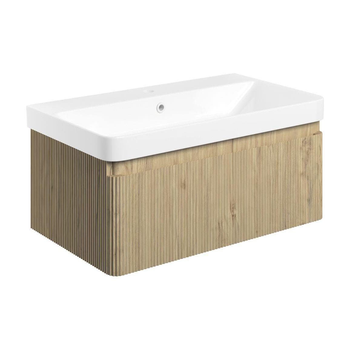 Aquarius Wall Mounted Vanity Unit Aquarius Corinthe Wall Mounted Vanity Unit  with Basin in Textured Oak