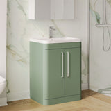 Aquarius Floor Standing Vanity Unit Satin Green Aquarius Perth 600mm 2 Door Floor Standing Vanity Unit with 1 Tap Hole Basin