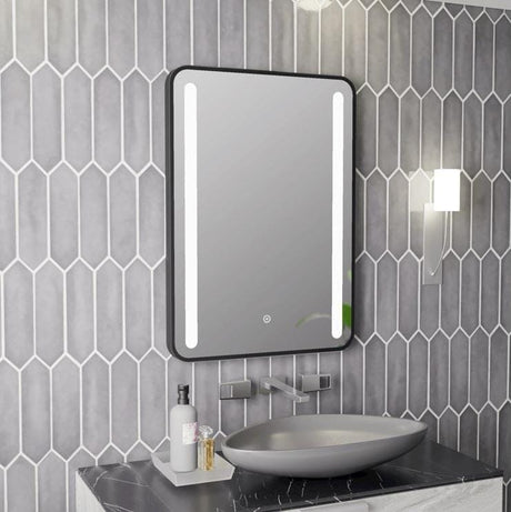 Aquarius Bathrooms Illuminated Mirror Aquarius Reflect 500 x 700mm Rounded LED Mirror with Black Trim AQRF0128