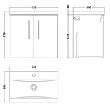 Aquarius Wall Mounted Vanity Unit Aquarius Brisbane 600mm Wall Hung 2 Door Vanity Unit with 1 Tap Hole Mid Edge Basin