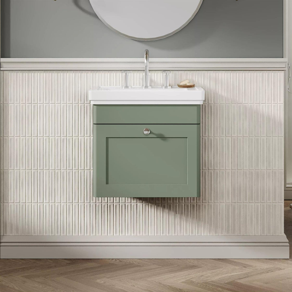 Aquarius Wall Mounted Vanity Unit Green / 3 Aquarius Leighton 500mm Wall Mounted One Drawer Vanity Unit with Basin