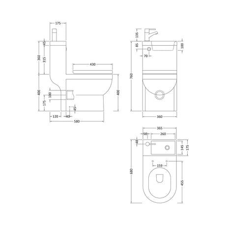 Aquarius Bathrooms Close Coupled Toilet Aquarius Urbano All-in-One Toilet and Basin Unit for Understairs and Cloakrooms