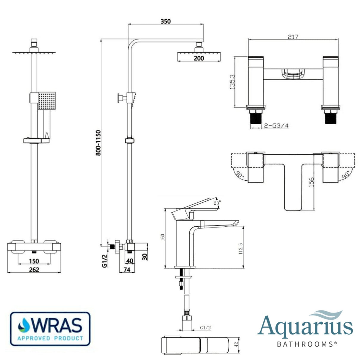 Aquarius Hydro Complete Shower Brassware Pack with Basin Mixer, Bath Mixer & Round Exposed Shower