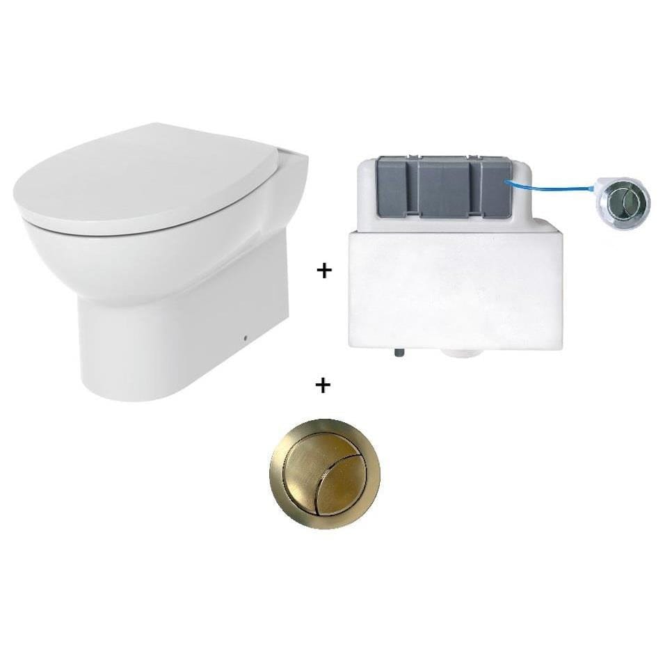 Aquarius Bathrooms Back to Wall Toilet Brushed Brass Aquarius QualEco Back To Wall Rimless Toilet Pack with Concealed Cistern and Soft Close Seat