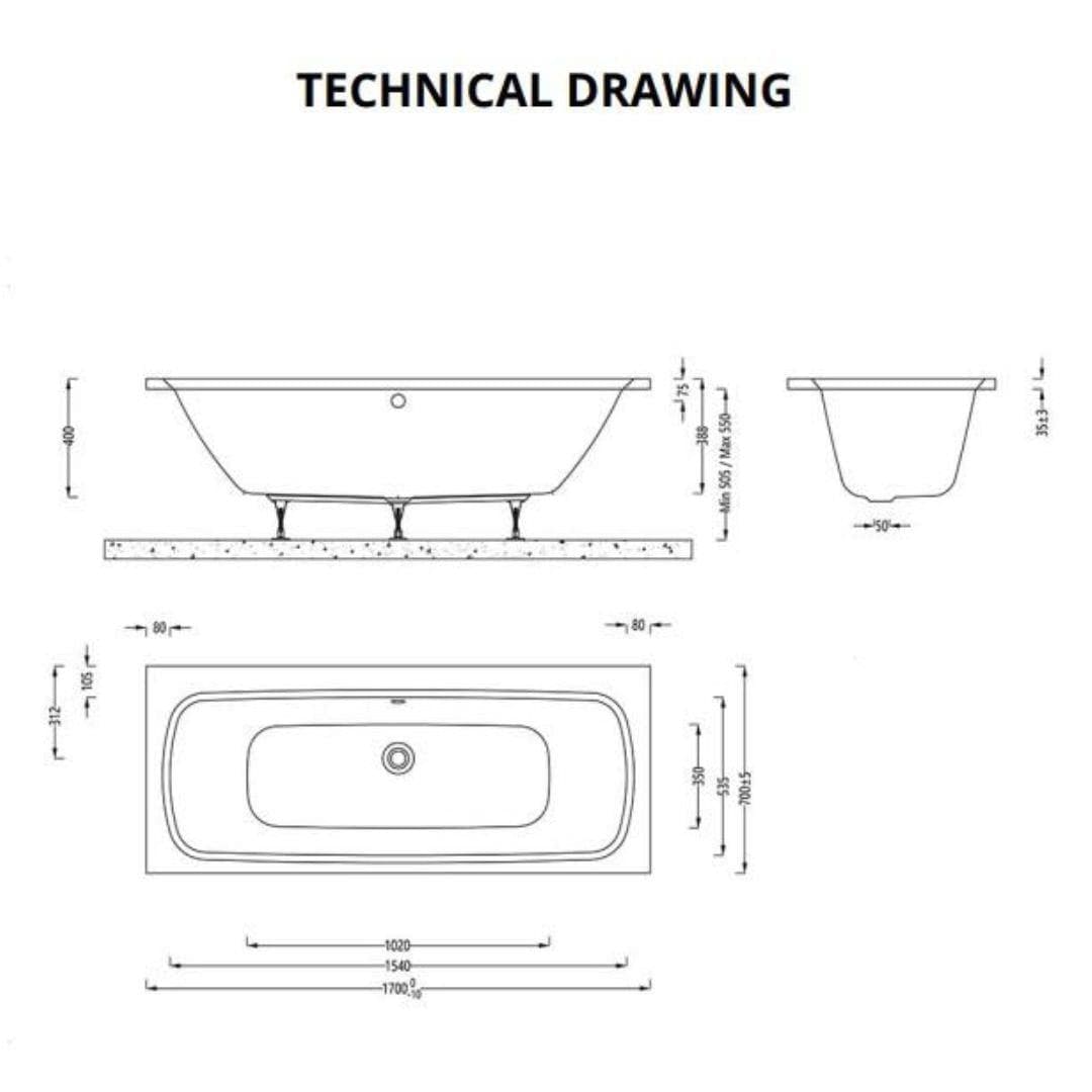 Aquarius Bathrooms Double Ended Bath 1700 x 700 Aquarius Agar Double Ended Reinforced Bath
