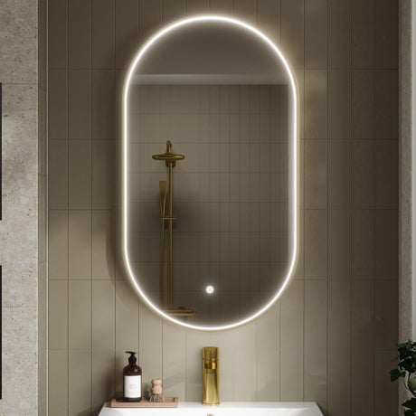 Aquarius Bathrooms Illuminated Mirror Brushed Brass Aquarius Lumine Inset Framed LED Touch Sensor Pill Mirror - 800 x 500mm