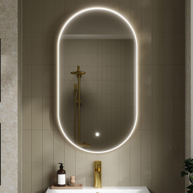 Aquarius Bathrooms Illuminated Mirror Brushed Brass Aquarius Lumine Inset Framed LED Touch Sensor Pill Mirror - 800 x 500mm
