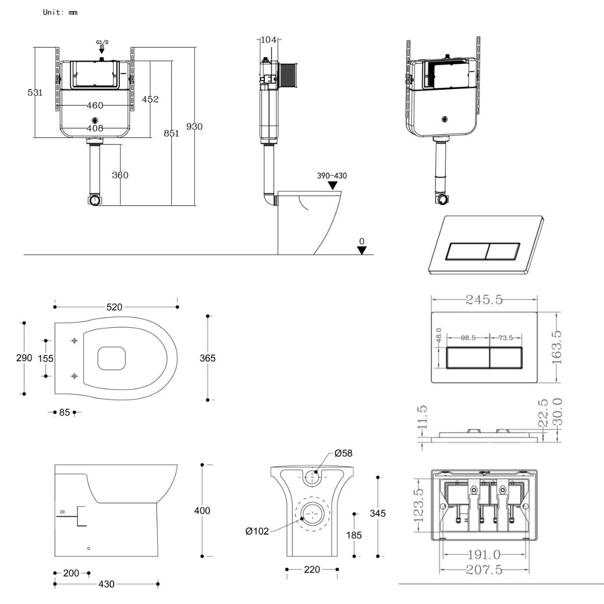 Aquarius Bathrooms Back To Wall Toilet Aquarius Urbano Rimless Back to Wall Toilet Pack with Cistern, Flush Plate, Soft Closing Seat and Hinge Covers