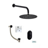 Aquarius Bathrooms Concealed Shower Set Matt Black Aquarius RainLux Round 2 Outlet Overflow Filler Shower Bundle