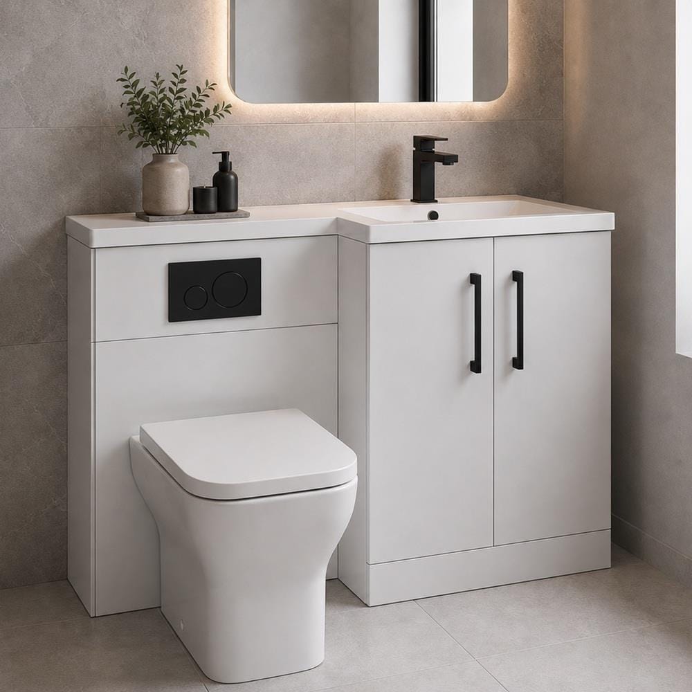 Aquarius Combination Toilet and Sink Right Hand Aquarius Brisbane 1100m Vanity and WC Unit Combination with BTW toilet and Black Fittings