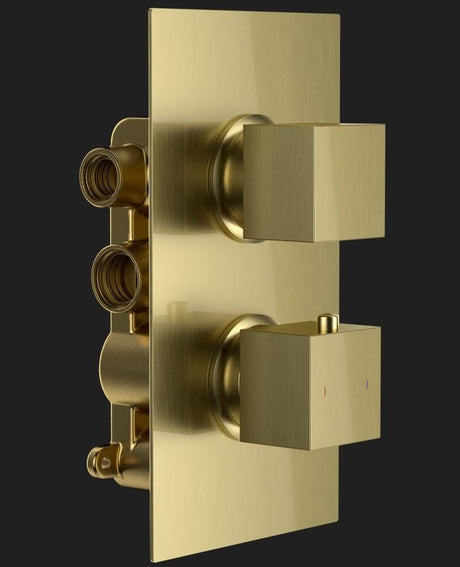 Aquarius Bathrooms Concealed Valve Kit Aquarius RainLux Square Brushed Brass 2 Outlet Shower Bundle AQRLKIT04BB