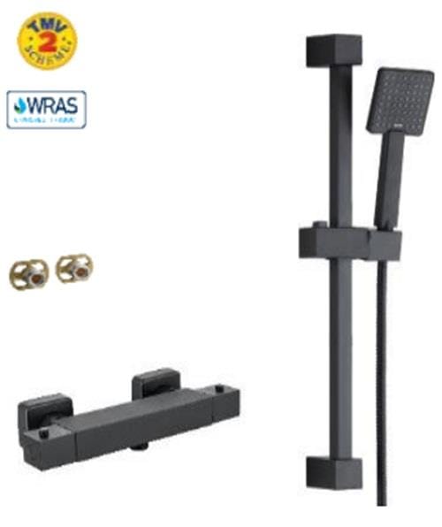 Aquarius Bathrooms Bar Valve Kit Aquarius RainLux Easy-Fit Square Bar Shower Valve and Kit Matt Black AQRL18BARMB
