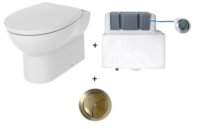 Aquarius Bathrooms Back To Wall Toilet Aquarius QualEco Back To Wall Rimless Toilet with Soft Close Seat and Concealed Cistern - Brushed Brass