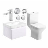 Aquarius Vanity Unit Matt White / Chrome Aquarius Sophie 605mm Wall Hung Vanity Unit, Close Coupled Toilet, Tap and Fittings Bundle