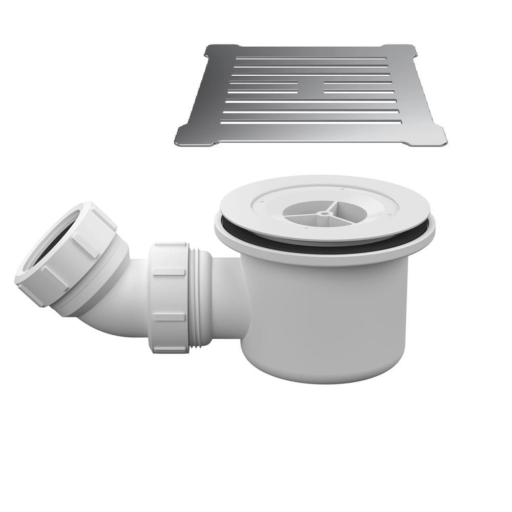 Aquarius Bathrooms Shower Tray Waste Chrome / White Aquarius Urbano 90mm Shower Waste with Square Grill for 32mm Slimline Trays