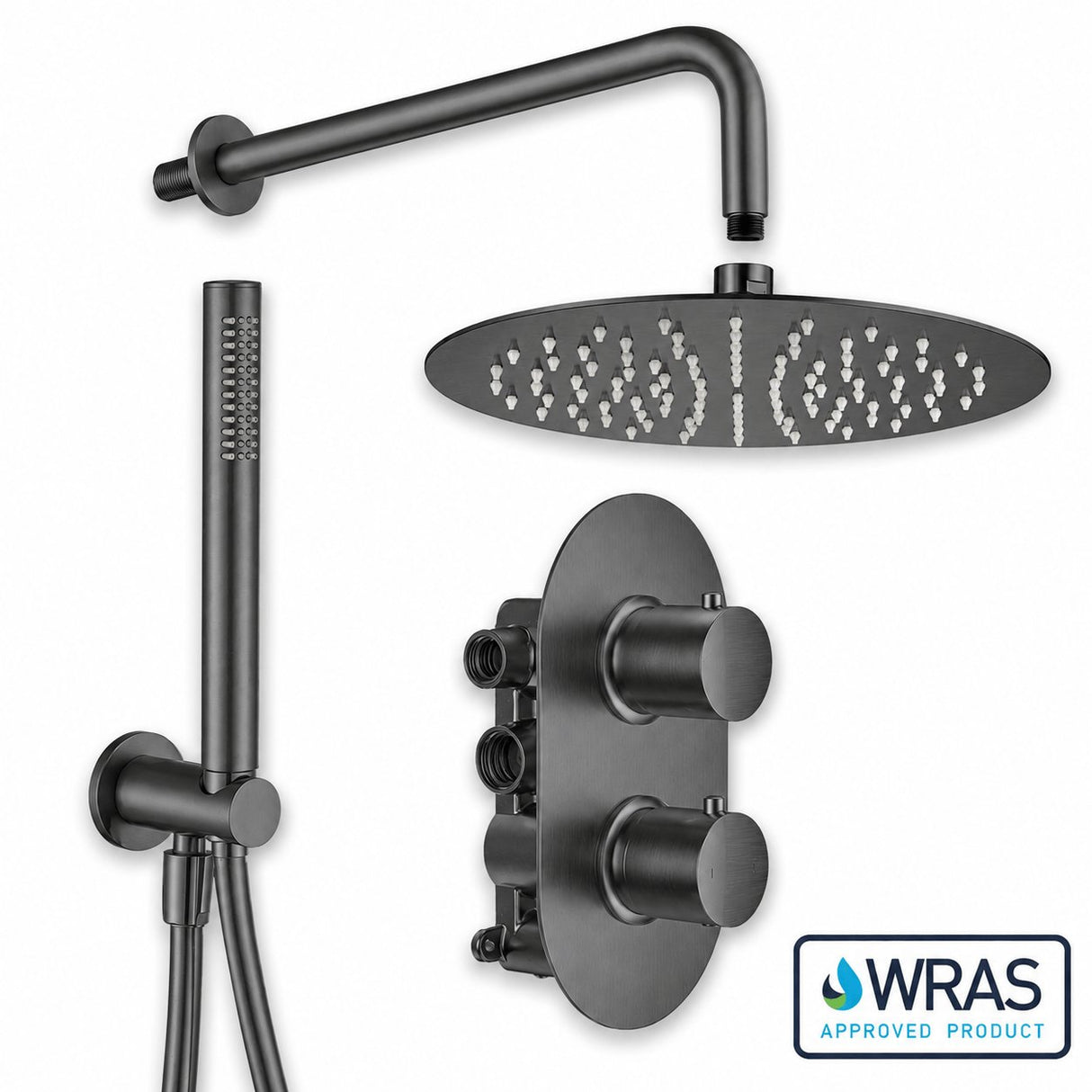 Aquarius Bathrooms Concealed Shower Set Gunmetal Grey Aquarius RainLux Round 2 Outlet Shower Set with Shower Head and Single Function Handset