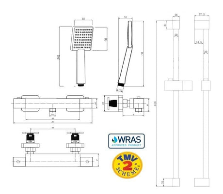 Aquarius Bathrooms Bar Valve Kit Aquarius RainLux Easy-Fit Square Bar Shower Valve and Kit Chrome AQRL18BARCH