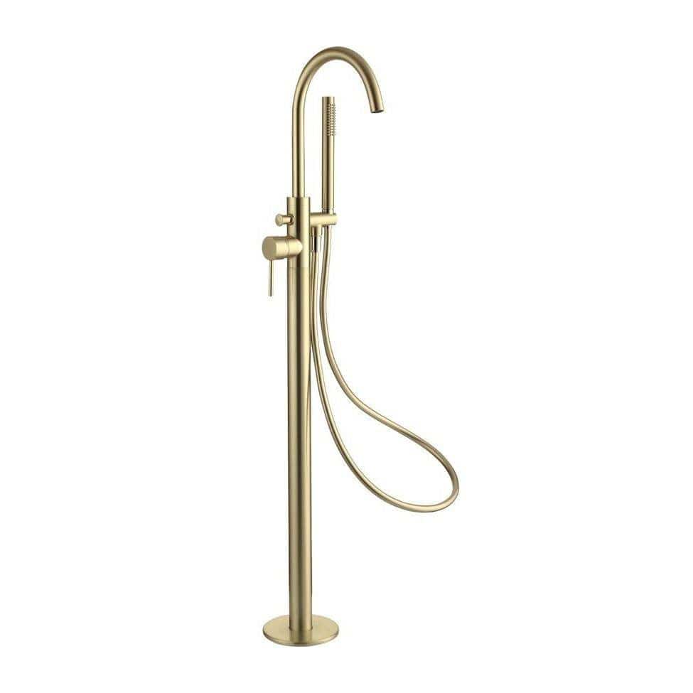 Aquarius Bathrooms Freestanding Bath Filler Brushed Brass Aquarius RF-Series Floor Standing Bath Shower Mixer with Shower Kit