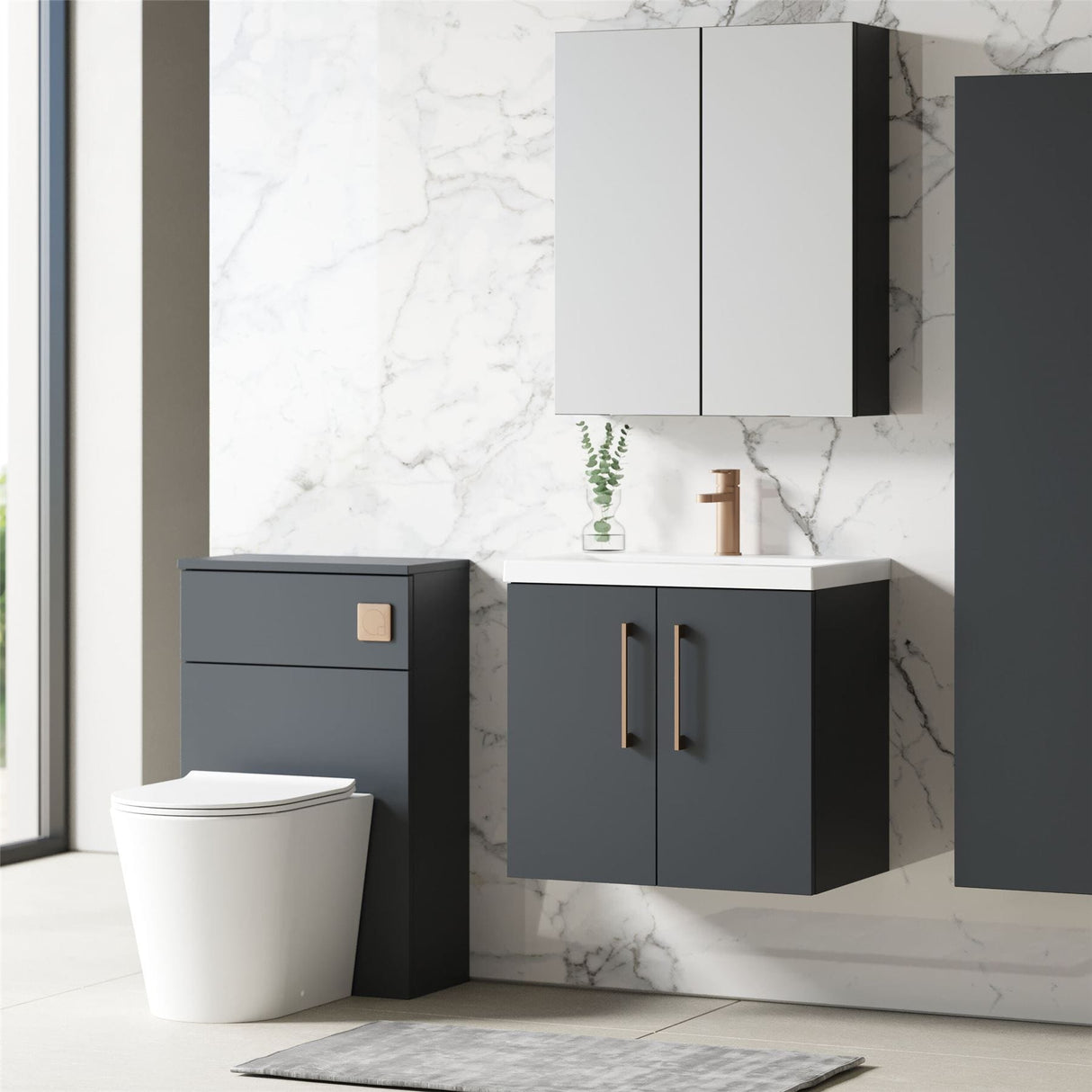 Aquarius Wall Mounted Vanity Unit Soft Black Aquarius Brisbane 600mm Wall Hung 2 Door Vanity Unit with 1 Tap Hole Mid Edge Basin
