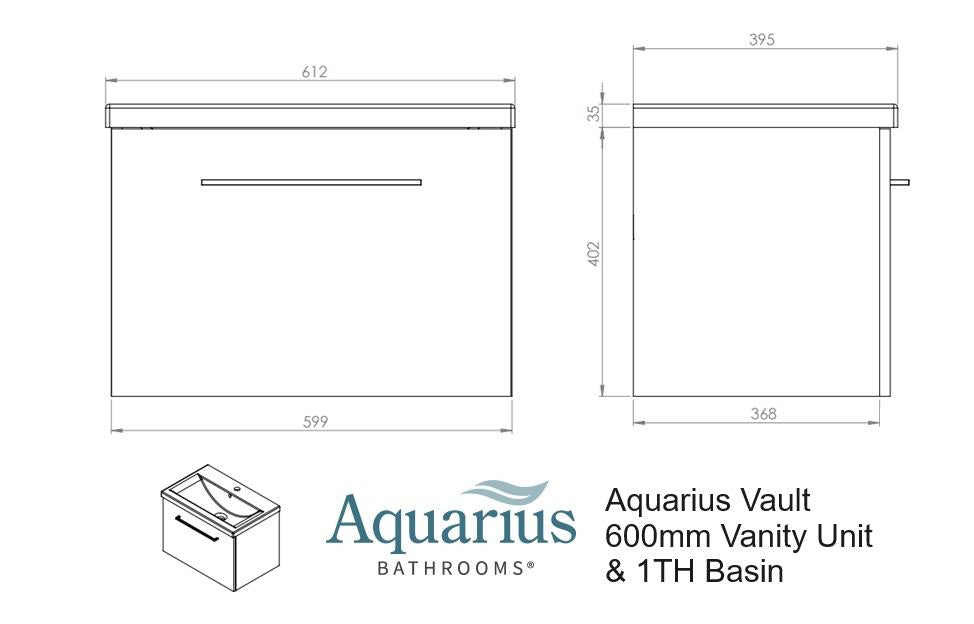 Aquarius Vault Single Drawer Vanity Unit and 1TH Basin Gloss Grey