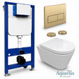 Aquarius Bathrooms Wall Hung Toilet Brushed Brass / Square Aquarius Urbano Rimless Wall Hung Toilet Pack with Frame, Flush Plate, Soft Closing Seat and Hinge Covers