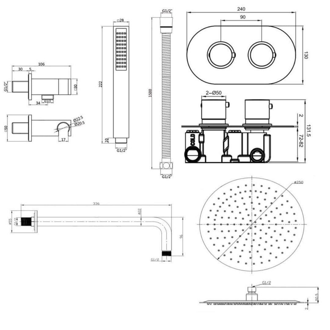 Aquarius Bathrooms Concealed Shower Set Aquarius RainLux Round 2 Outlet Shower Set with Shower Head and Single Function Handset