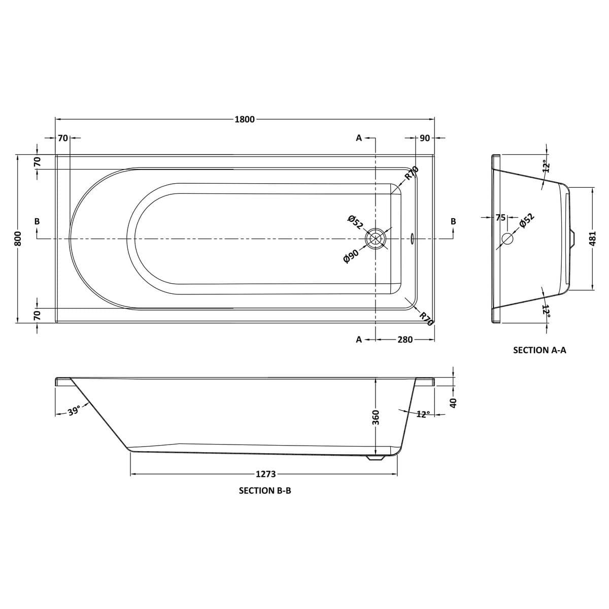 Aquarius Bathrooms Single Ended Bath Aquarius Elter Single Ended Bath With Legs Set