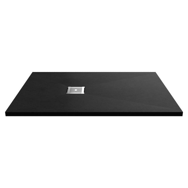 Aquarius Bathrooms Rectangle Shower Tray Aquarius Urbano Slimline 33mm Slate Effect Rectangular Stone Resin Shower Tray in Black Slate