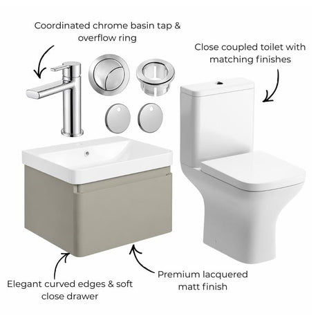 Aquarius Vanity Unit Aquarius Sophie 605mm Wall Hung Vanity Unit, Close Coupled Toilet, Tap and Fittings Bundle