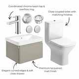 Aquarius Vanity Unit Aquarius Sophie 605mm Wall Hung Vanity Unit, Close Coupled Toilet, Tap and Fittings Bundle