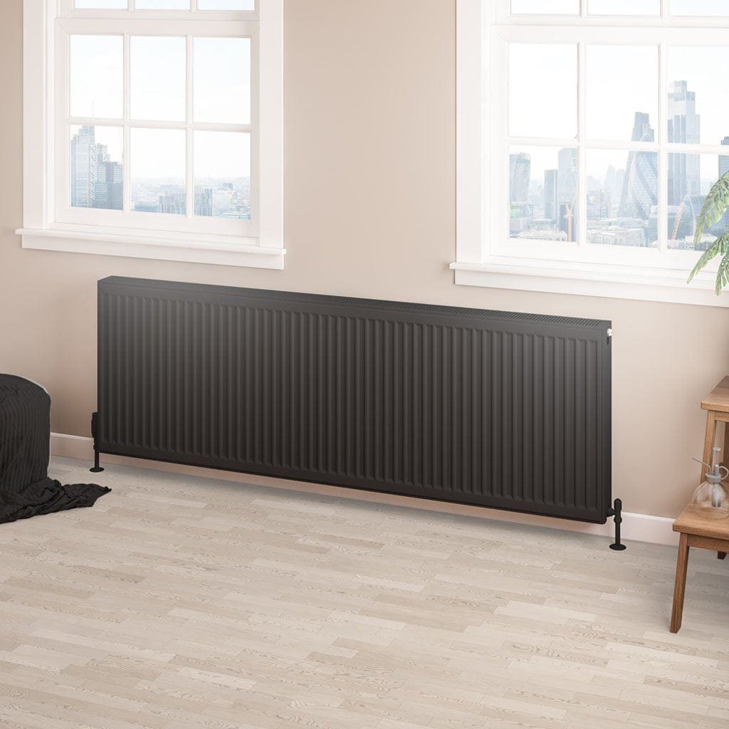 Aquarius Bathrooms Bathroom Heating 600 x 1800 Aquarius Type 22 Compact Panel Radiator in Matt Black