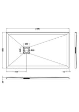 Aquarius Bathrooms Rectangle Shower Tray 1400x800mm Aquarius Urbano Slimline 33mm Slate Effect Rectangular Stone Resin Shower Tray in White Slate