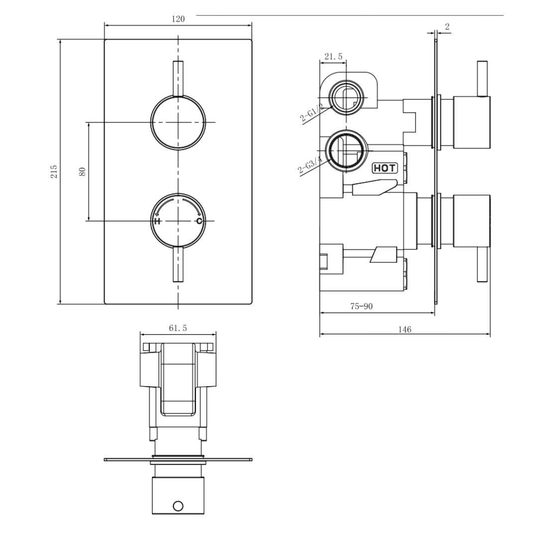 Aquarius Bathrooms Concealed Shower Valve Aquarius Modern Round Thermostatic Two Way Concealed Shower Valve